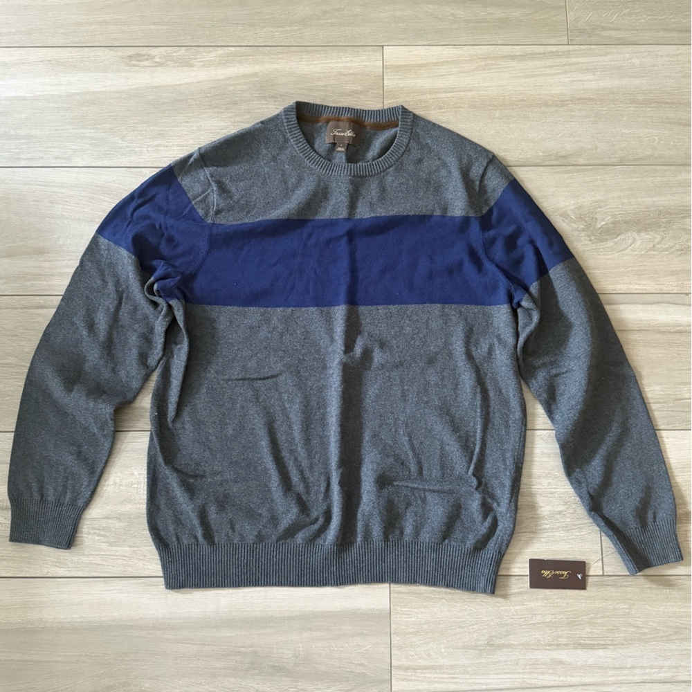 Men's Gray and Navy Colorblock Crewneck Sweater NWT